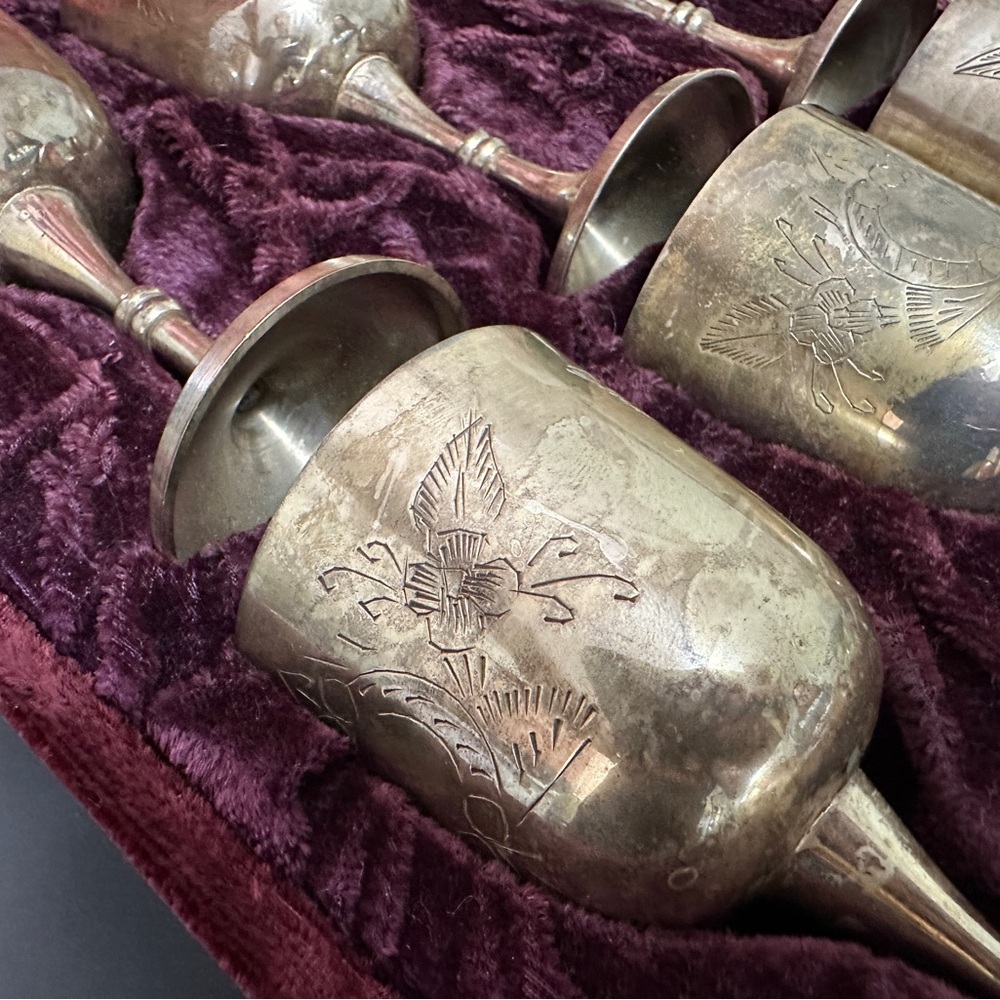Engraved Silver Goblets Set